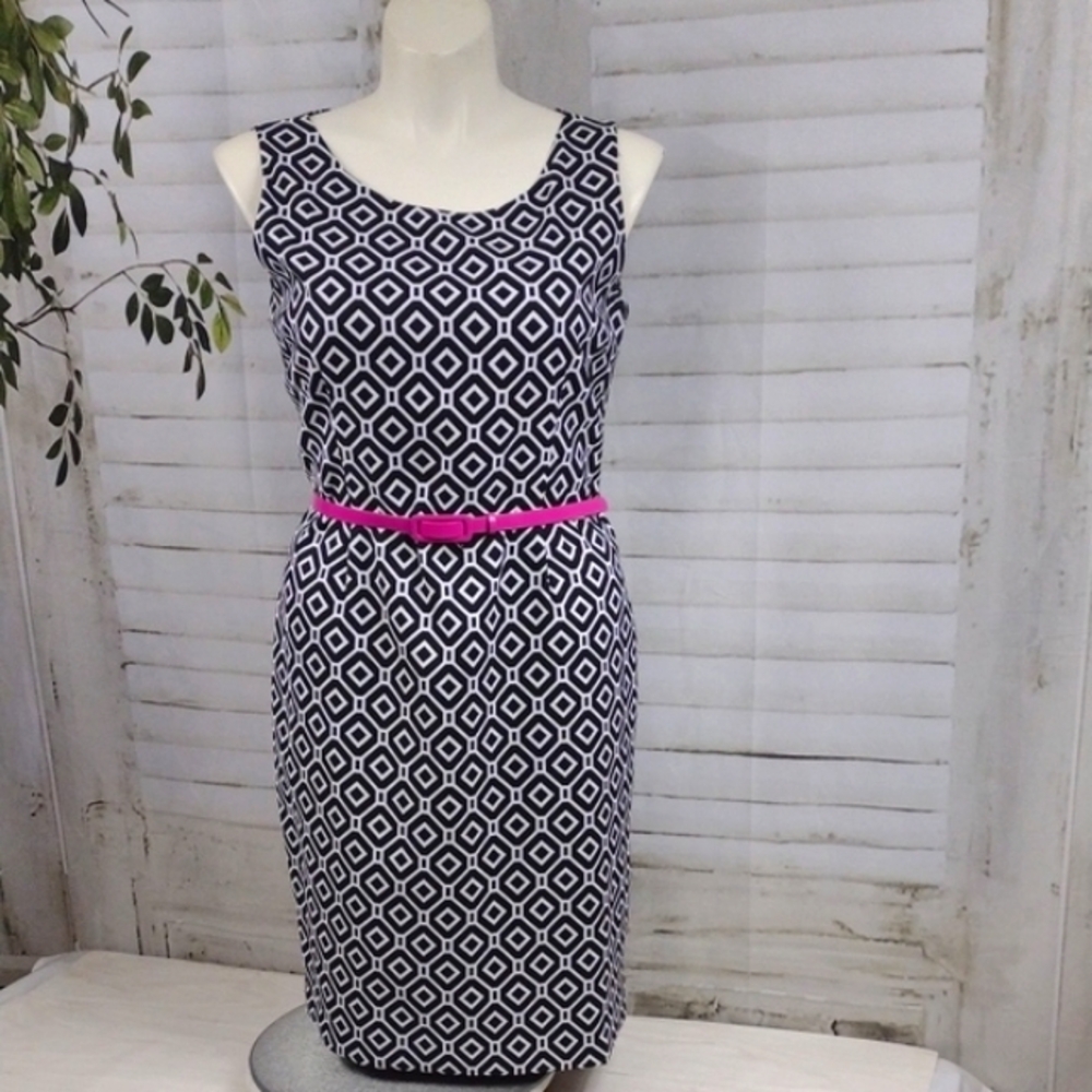 Jones Studio Black and White Sleeveless Sheath Midi Dress Size 14